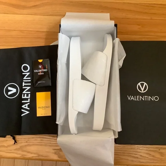 VALENTINO BY MARIO VALENTINO Eros Monogram Leather Slide Sandal Men White SZ 12